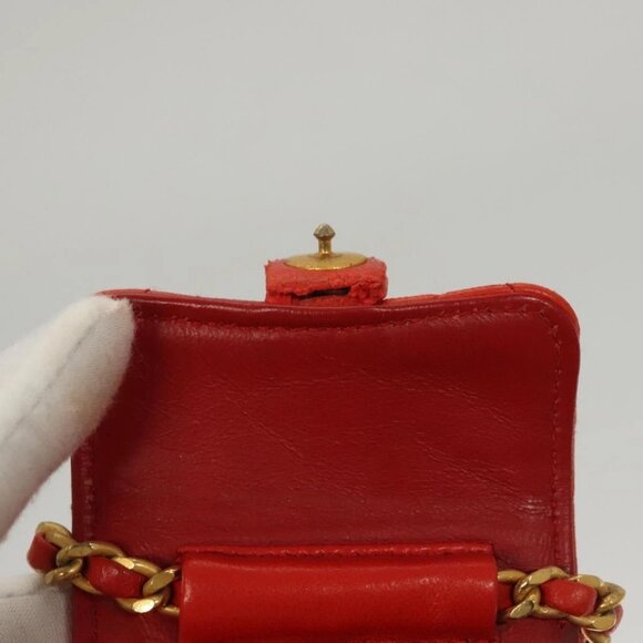 CHANEL Mini Mini Matelasse Charm Lamb Skin Orange CC Auth - Picture 11 of 15
